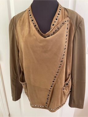 Neiman Marcus Exclusive Suede Leather Knit Jacket